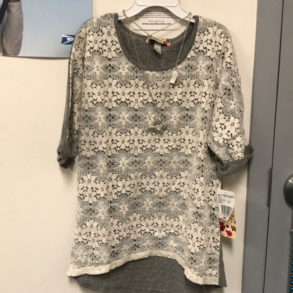 Girl top with butterfly necklace attached